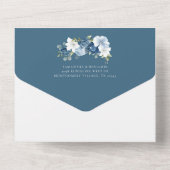 Invitation Tout En Un Aquarelle bleu bleu foncé Mariage à script (Verso)