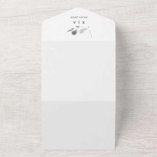 Invitation Tout En Un Aquarelle bleu chardon Mariage Eucalyptus (Dehors)