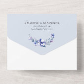 Invitation Tout En Un Aquarelle bleu Dusty Mariage Floral (Verso)