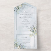 Invitation Tout En Un Aquarelle bleu Dusty vert botanique Script (À l'intérieur)