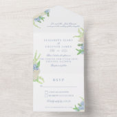 Invitation Tout En Un Aquarelle bleu et blanc Mariage de crête d'Hydrang (À l'intérieur)