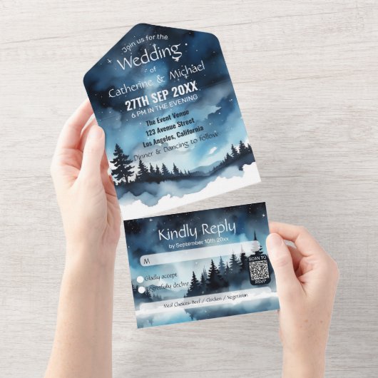 Invitation Tout En Un Aquarelle Bleu étoile Ciel Mariage céleste (Déchirure)