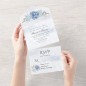 Invitation Tout En Un Aquarelle bleu foncé Mariage tout en un (Déchirure)