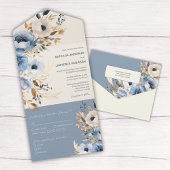 Invitation Tout En Un Aquarelle bleu foncé moderne Floral Mariage d'hive