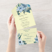 Invitation Tout En Un Aquarelle bleu foncé sur jaune pâle (Déchirure)