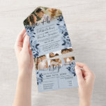 Invitation Tout En Un Aquarelle bleu marine Floral Photo Wedding RSVP Al<br><div class="desc">Cette invitation de mariage moderne et élégante et le paquet de carte postale rsvp parfait pour le couple contemporain. Il dispose d'un joli et tendance monogramme noir design initial avec la typographie correspondante. Le design comprend des fleurs d'aquarelle bleu marine et blanc peintes à la main et des feuilles sur...</div>