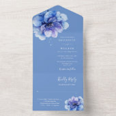 Invitation Tout En Un Aquarelle bleu moderne Mariage végétal (À l'intérieur)