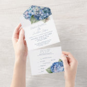Invitation Tout En Un Aquarelle bleu romantique Hydrangea Fleurs (Déchirure)