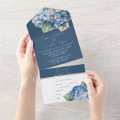 Invitation Tout En Un Aquarelle bleu romantique Hydrangea Fleurs sur Mar (Déchirure)