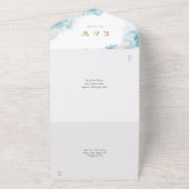 Invitation Tout En Un Aquarelle bleue Mariage or moderne (Dehors)