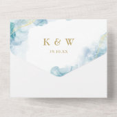 Invitation Tout En Un Aquarelle bleue Mariage or moderne (Verso)