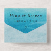 Invitation Tout En Un Aquarelle bleue moderne (Verso)