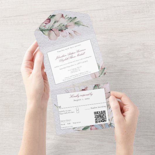 Invitation Tout En Un Aquarelle Boho Floral et Mariage botanique (Déchirure)