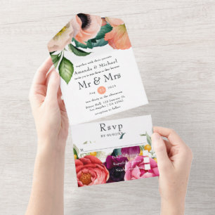 Invitation Tout En Un Aquarelle Boho Mariage Floral