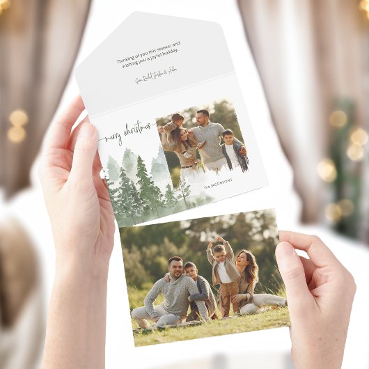 Invitation Tout En Un Aquarelle Bois Calligraphie de Noël