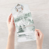 Invitation Tout En Un Aquarelle Bois Laurel Crest Monogramme Mariage (Déchirure)