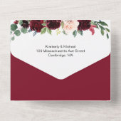 Invitation Tout En Un aquarelle bordeaux fleurie tout en une seule invit (Verso)