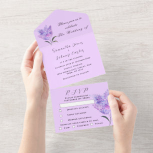 Invitation Tout En Un Aquarelle Botanique Lilac Purple Mariage Floral