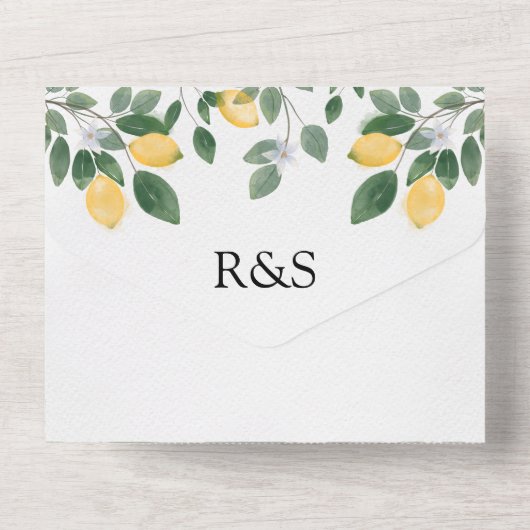 Invitation Tout En Un Aquarelle botanique mariage citron et verdure (Verso)