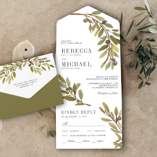 Invitation Tout En Un Aquarelle botanique rustique Mariage de branche d'