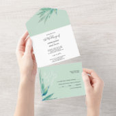 Invitation Tout En Un Aquarelle botanique verte bleue minimale (Déchirure)