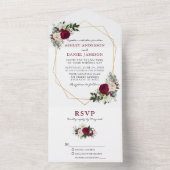 Invitation Tout En Un Aquarelle Bourgogne Flore Mariage Geo (À l'intérieur)