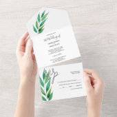 Invitation Tout En Un Aquarelle chic bleu océan profond vert (Déchirure)