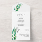 Invitation Tout En Un Aquarelle chic bleu océan profond vert (À l'intérieur)