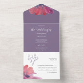 Invitation Tout En Un Aquarelle Chic Pavot Peint À La Main Violet (À l'intérieur)