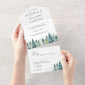 Invitation Tout En Un Aquarelle Chic Pine Tree Forêt Mariage d'hiver (Déchirure)