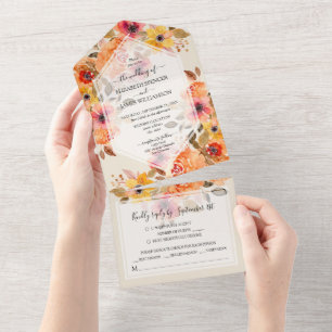 Invitation Tout En Un Aquarelle Chute Mariage floral