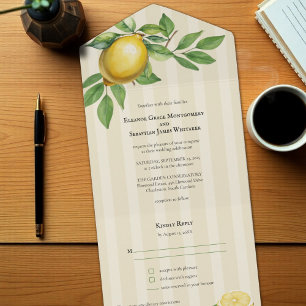 Invitation Tout En Un Aquarelle Citron Jaune Citrus Russe Mariage
