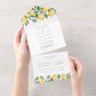Invitation Tout En Un Aquarelle Citron violet Citrus Mariage
