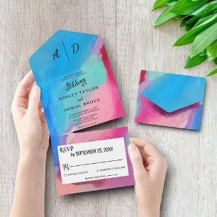 Invitation Tout En Un Aquarelle coloré chic All in One Wedding Inviter