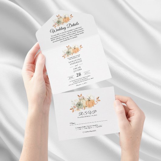 Invitation Tout En Un Aquarelle d'automne Citrouilles et fleurs
