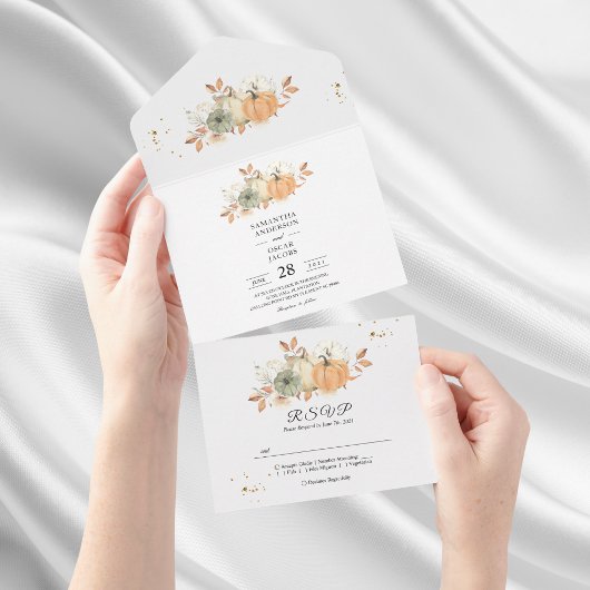 Invitation Tout En Un Aquarelle d'automne Citrouilles et fleurs