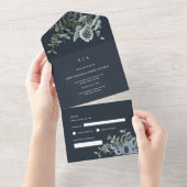 Invitation Tout En Un Aquarelle de chardon bleu Mariage Eucalyptus (Déchirure)