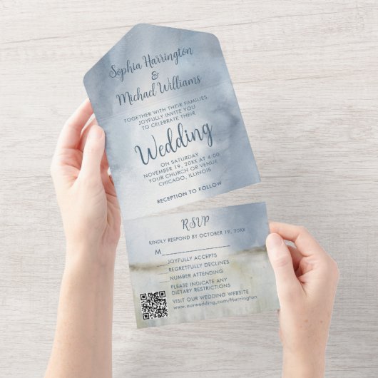 Invitation Tout En Un Aquarelle de plage tout en un mariage Inviter plag (Déchirure)