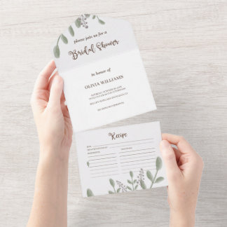Invitation Tout En Un Aquarelle de verdure Fête des mariées florale Rece