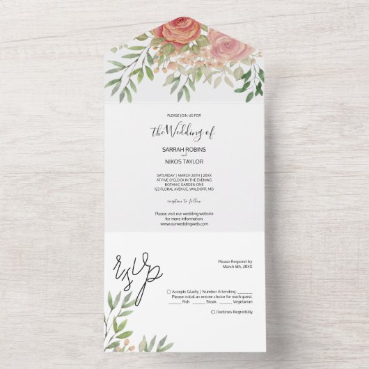 Invitation Tout En Un Aquarelle douce Rose orange (À l'intérieur)