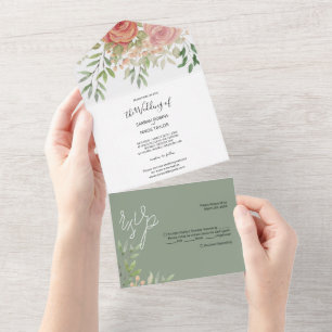 Invitation Tout En Un Aquarelle douce Rose orange