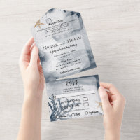 Aquarelle Étoile de Mer Corail Bleu Mariage