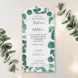 Invitation Tout En Un Aquarelle Eucalyptus Feuille Mariage botanique