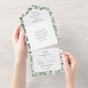Invitation Tout En Un Aquarelle Eucalyptus Mariage de fleurs vertes