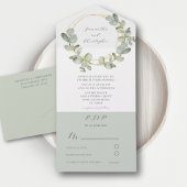 Invitation Tout En Un Aquarelle Eucalyputus Verdure & Mariage Or