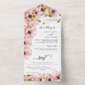 Invitation Tout En Un Aquarelle Fleurs élégantes Mariage or (À l'intérieur)