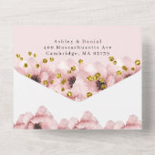 Invitation Tout En Un Aquarelle Fleurs élégantes Mariage or (Verso)