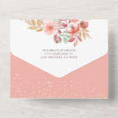 Invitation Tout En Un Aquarelle Fleurs or rose Confetti Mariage RSVP (Verso)