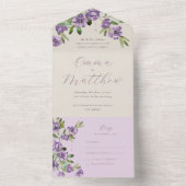 Invitation Tout En Un Aquarelle Fleurs rustiques Mariage violet (À l'intérieur)