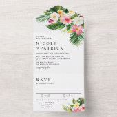 Invitation Tout En Un Aquarelle Fleurs tropicales et Mariage de verdure (À l'intérieur)